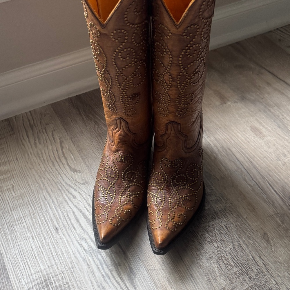 Old Gringo Brown Heeled Boots with Gold Accents